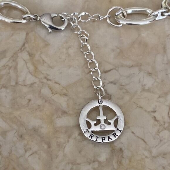 Crown Trifari Oval Link Modernist Silver Tone Necklace - Picture 7 of 9